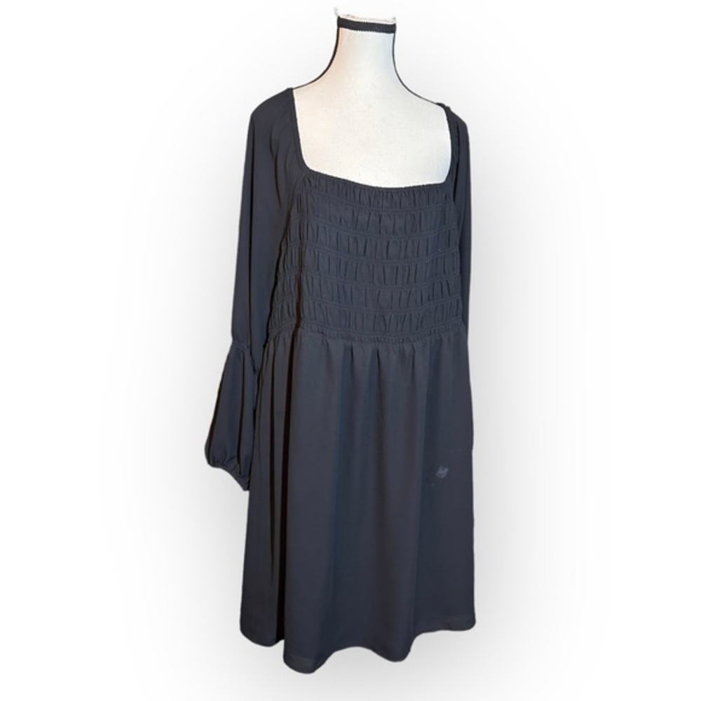 Women’s 2x Black Off Shoulder Flare Sleeve Smocked Fit and Flare Skater Dress
